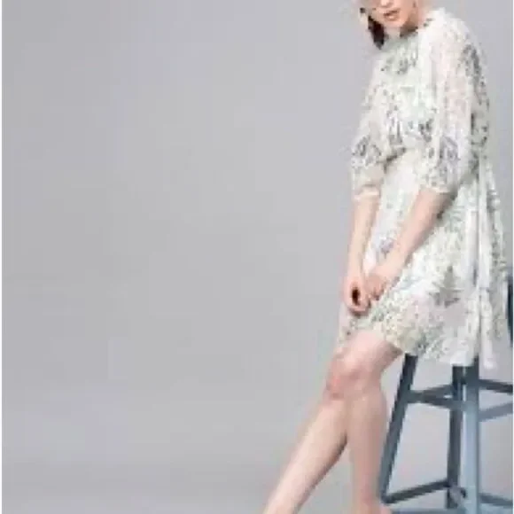 Women's Off-White Floral Skater Dress - SASSAFRAS size XSmall - Picture 2 of 7